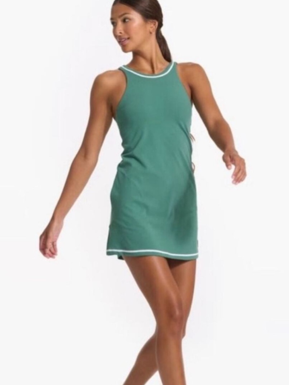 Vuori Volley Athletic Mini Dress Green White Trim Medium